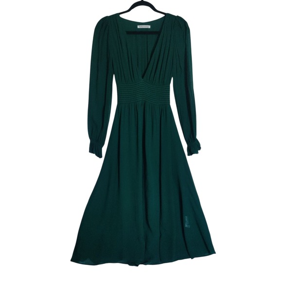 Reformation Green Long Sleeve V Neck Maxi Dress Size Small - Picture 1 of 7